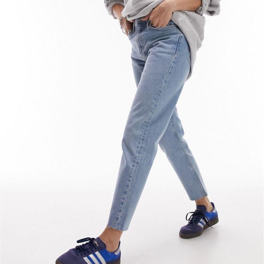 Topshop Cropped High Rise Straight Leg Denim Jeans Raw Hems in Bleach Size 28 - Picture 5 of 11